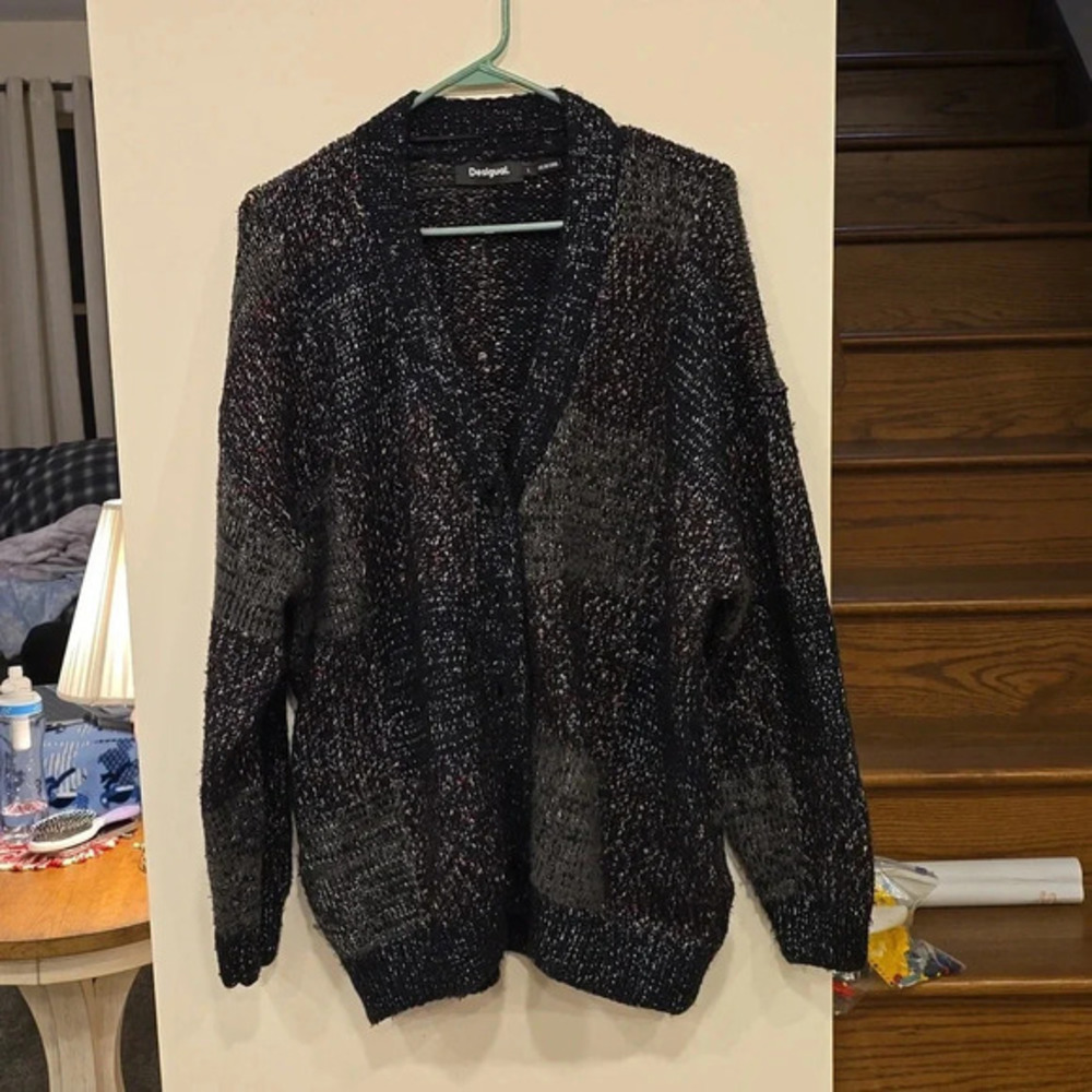 Desigual Large Mixed Pattern Cardigan Sparkle Knit Oversized Staple Classic Boho
